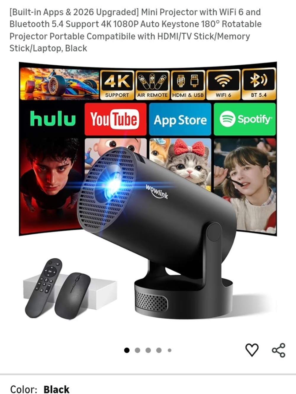 Link Black Mini Projector with Remote and Wireless Support